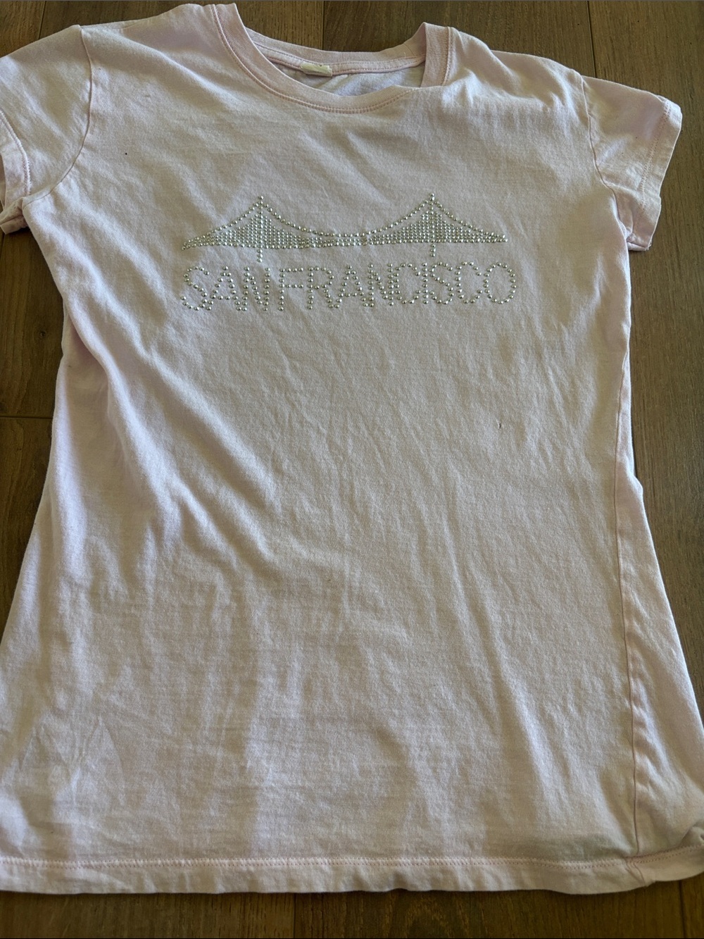 Girls Light Pink Short Sleeve San Francisco Rhinestone Tee